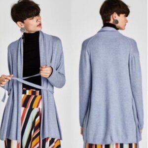NWT‎ ZARA KNITWEAR COLLECTION Tie Heathered Open Front Cardigan 1509/103 SMALL